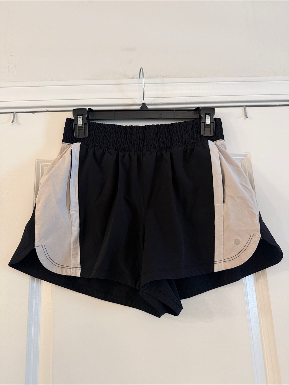 Women's Black Athletic Shorts with Beige Panels